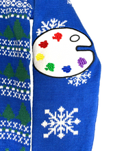 Load image into Gallery viewer, Bob Ross Sweater Adult Medium Blue Lights Up Ugly Christmas Paint Spencers Mens
