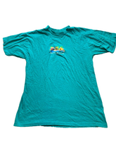 Load image into Gallery viewer, VTG Nassau Bahamas Shirt Womens Large Teal Green Embroidered Beach Tiki Huts 90s
