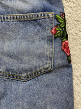 Load image into Gallery viewer, Zara Jeans Womens 02 (29x25.5) Blue Denim Sequin Rosette Applique Destroyed
