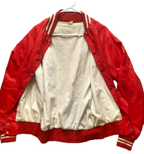 Load image into Gallery viewer, VTG Jacket Adult Medium Red Varsity Snaps Front Pockets Stripes Lined USA 70s
