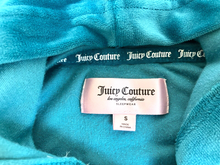 Load image into Gallery viewer, Juicy Couture Sleepwear Womens Small Teal Velour Crop Spandex Hoodie Oversized
