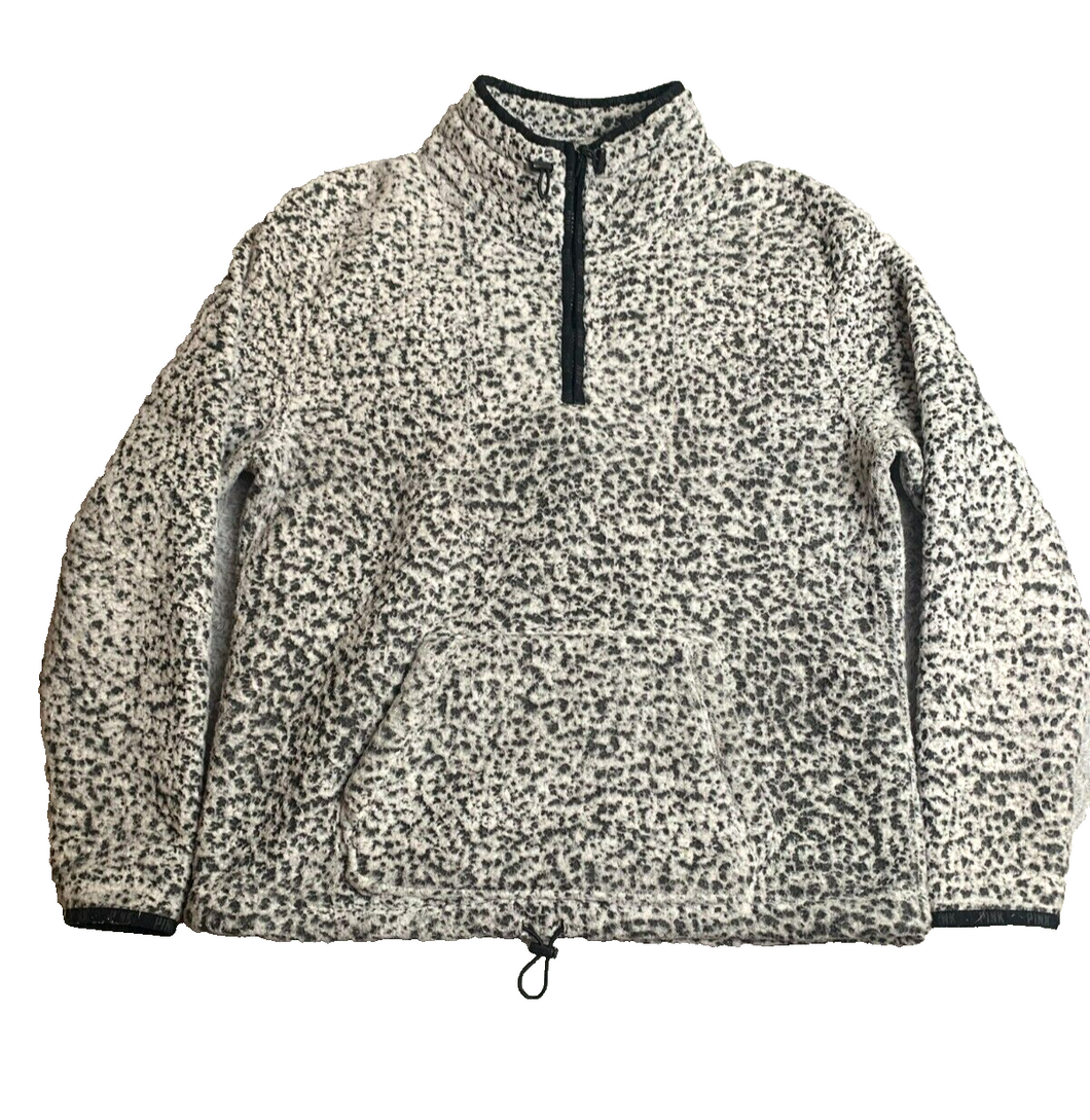 PINK Victoria's Secret Sweater Womens Small Gray White Oversized Sherpa 1/4 Zip