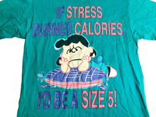 Load image into Gallery viewer, VTG Peanuts Shirt Womens Large Teal Green Lucy Charlie Brown Burned Calories 80s
