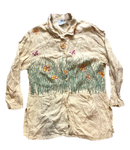 Load image into Gallery viewer, Mill Valley Shirt Womens Medium Beige Oversized Button Up Butterfly Whimsical
