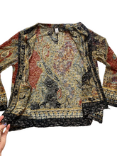 Load image into Gallery viewer, Chicos Jacket Womens 3 Large Lace Black Gold Hippie Peasant Boho Plus Ladies
