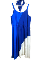 Load image into Gallery viewer, Lane Bryant Dress Womens 28 Blue White Colorblock with Belt Flared Hippie Ladies
