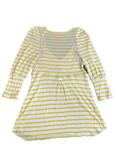 Load image into Gallery viewer, Free People Shirt Womens Medium White Yellow Strip Lace Trim Tunic Lagenlook
