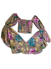 Load image into Gallery viewer, Live 4 Truth Shirt Womens Small Brown Leopard AOP Flower Flare Sleeve Boho Crop
