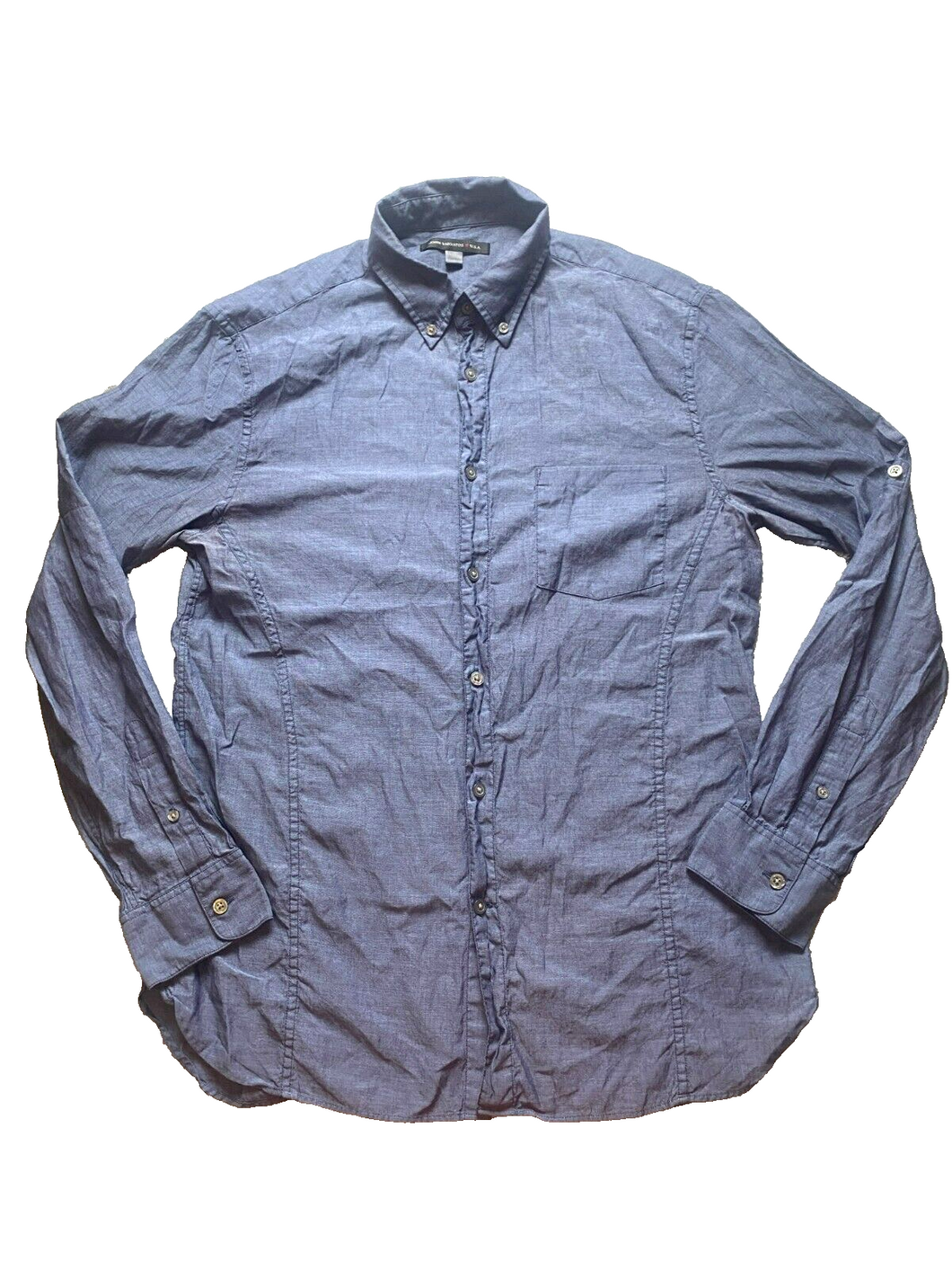 John Varvatos Shirt Adult Medium Steel Blue Button Up Chambray Casual USA Mens