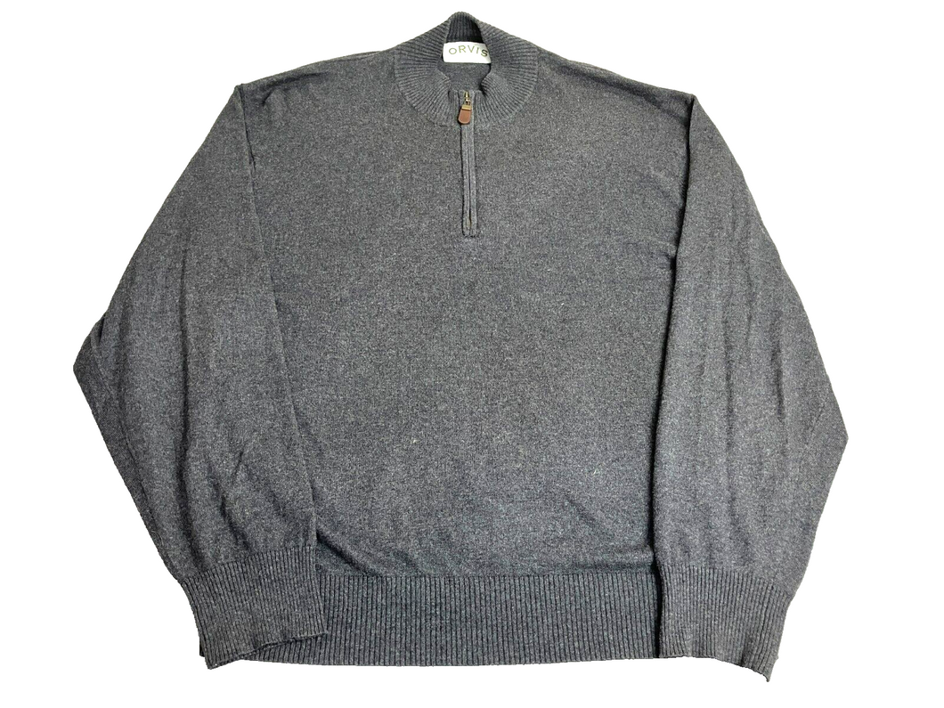 Orvis Sweater Adult 2XL XXL Black 1/4 Zip High Neck Outerwear Pullover Mens
