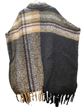 Load image into Gallery viewer, Torrid Sweater Womens One Size Black Tan Plaid Fringe Shawl Poncho Boho Ladies
