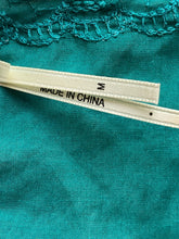 Load image into Gallery viewer, Max Studio Shirt Womens Medium Teal Green Lace Trim Embroidered Oversized Boho
