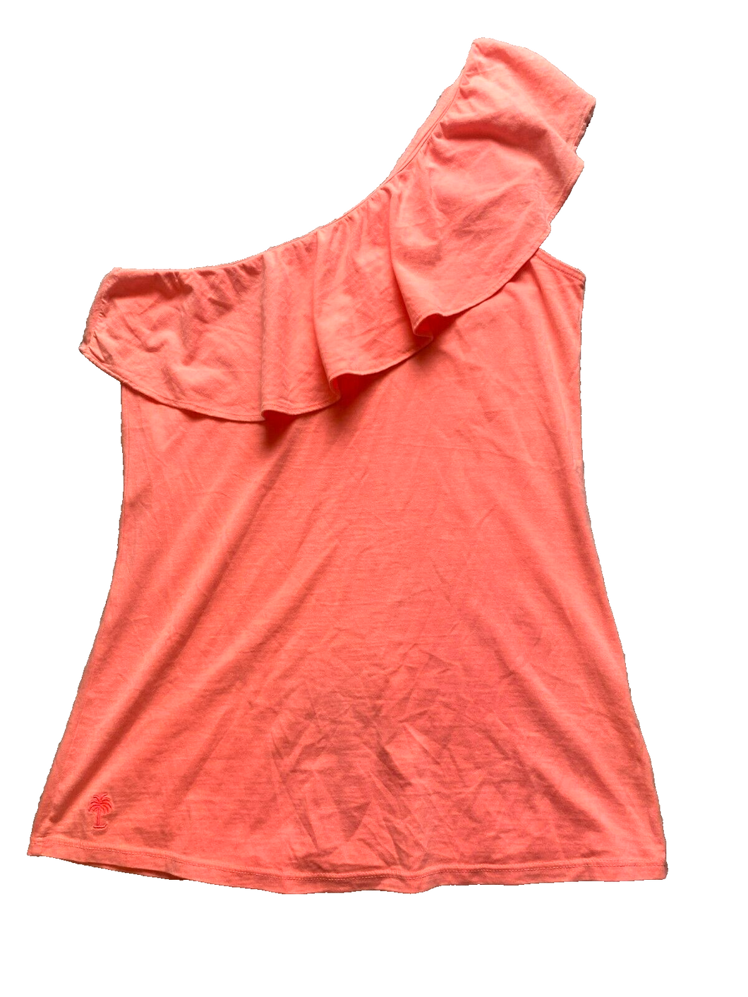 Lilly Pulitzer Shirt Womens Small Peach One Shoulder Ruffle Trim Wynne Neveah