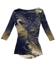 Load image into Gallery viewer, Elaua Kattau Shirt Womens Medium Navy Taupe Wrap Overlay Grunge USA Blouse Lady

