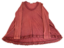 Load image into Gallery viewer, Anthropologie Altar’d State Shirt Womens Medium Coral Rust Crochet Hem Tunic
