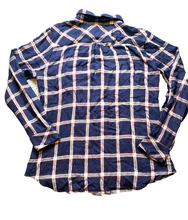 Load image into Gallery viewer, Rails Shirt Womens Medium Button Up Collared Rayon Plaid Navy Blue Blouse Ladies
