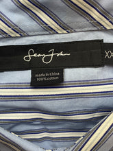 Load image into Gallery viewer, Sean John Shirt Adult 3XL XXXL Blue White Striped Button Up Casual Dress Mens
