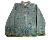 Load image into Gallery viewer, Hearts of Palms Jacket Womens 14 3XL Button Front Denim Jean Aztec Embroidered
