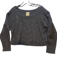 Load image into Gallery viewer, Vocal Sweater Womens Small Charcoal Gray Cropped Off-Shoulder Bling Top NWOT

