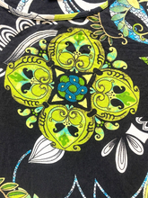 Load image into Gallery viewer, Chicos Shirt Womens 3 Black Green AOP Geometric Flower Whimsigoth Rayon Blouse
