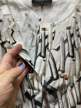 Load image into Gallery viewer, Lafayette 148 Dress Womens Medium Ivory Brown Black Geometric Silk Sheath Hippie
