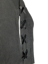 Load image into Gallery viewer, Lauren Ralph Lauren Sweater Large Black Ribbed Knit Lace Up Oversized Outerwear
