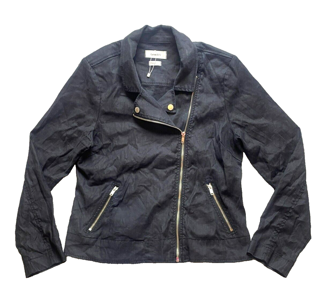 Level 99 Jacket Womens Large Black Zip Up Motorcycle Moto Biker Linen Spandex