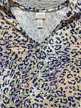 Load image into Gallery viewer, Weekends by Chico's Shirt Womens 2 Taupe Lavender Boxy Rayon Spandex Leopard AOP
