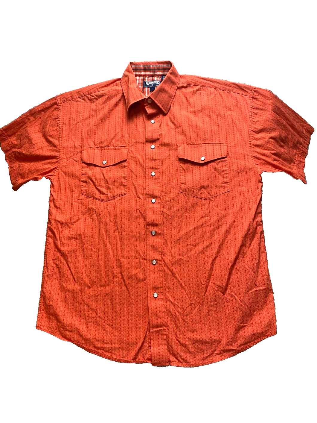 Panhandle Shirt Adult Large Coral Western Style Pearl Snaps Flap Pockets Mens