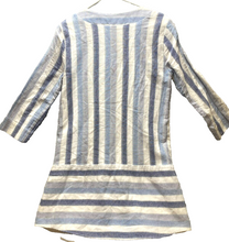 Load image into Gallery viewer, BCBGeneration Dress Womens Medium Ivory Blue Striped Lace Up Peasant Boho Tunic

