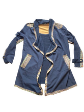 Load image into Gallery viewer, Miss Me Sweater Womens Medium Navy Aztec Boho Chic Open Front Cardigan Tunic
