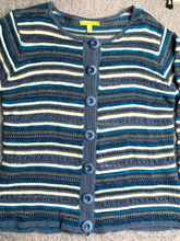 Load image into Gallery viewer, Sigrid Olsen Sweater Womens Large Navy White Viscose Rayon Button Front Cardigan
