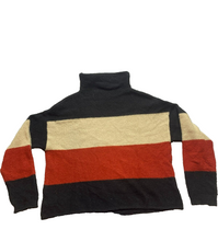 Load image into Gallery viewer, Cliche Sweater Womens Large Black Taupe Rust Turtleneck Wool Colorblock Oversize
