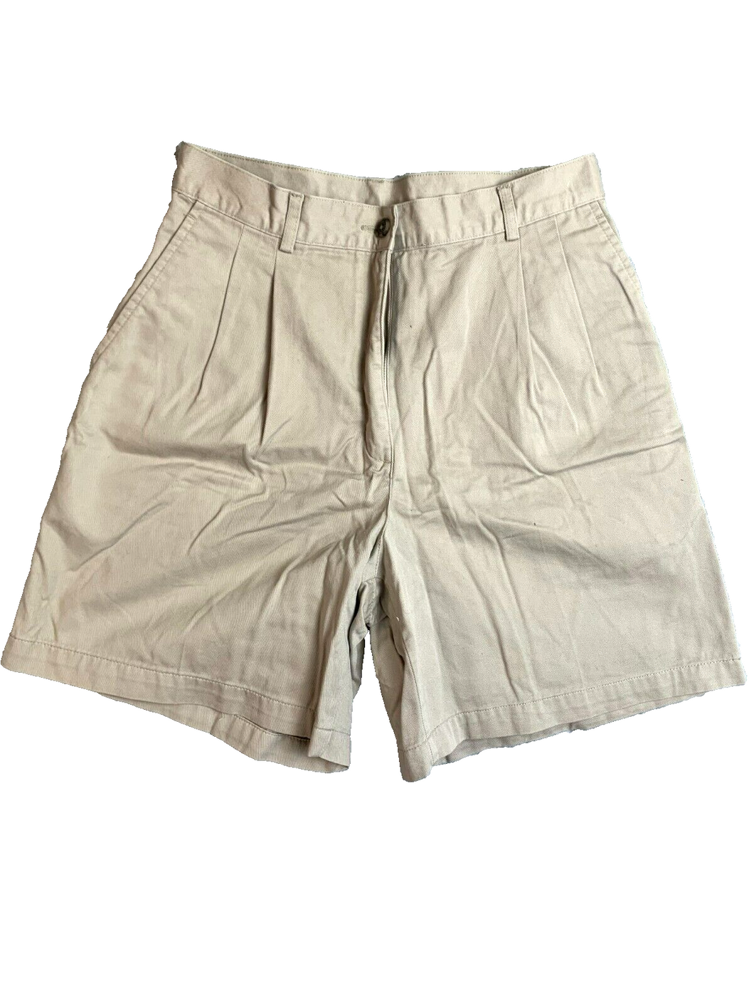 LL Bean Shorts Womens 8 (28x7) Tan Khaki Pleated High Waist Chino Casual Ladies