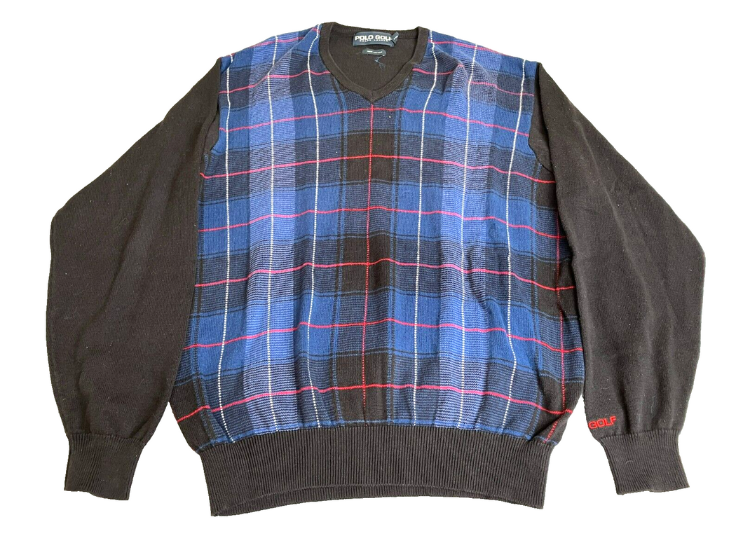 POLO Ralph Lauren Sweater Adult Extra Large Blue Black Knitted Golf Pullover Men