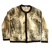 Load image into Gallery viewer, Investments Sweater Womens Large Tan Brown Leopard Fine Cashmere Cardigan Ladies
