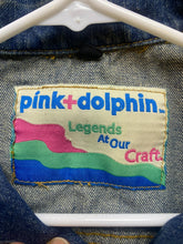 Load image into Gallery viewer, Pink Dolphin Vest Adult Large Blue Denim Button Up Patch Embroidered Kidcore Men
