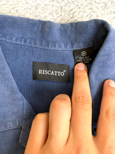 Load image into Gallery viewer, RISCATTO Shirt Adult Medium Blue Button Up Silk Tree Hawaiian Aloha Casual Mens
