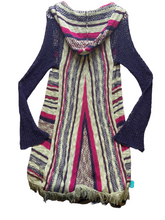Load image into Gallery viewer, Gimmicks by BKE Cardigan Sweater Womens Medium Fringe Hooded Long Mesh Ladies
