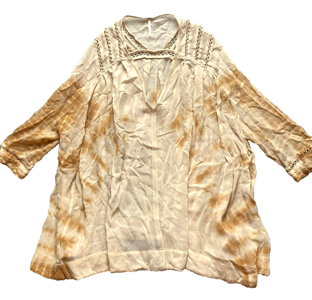 Free People Shirt Womens Small Tie Dye Oversized Lagenlook Boxy Viscose Boho