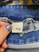 Load image into Gallery viewer, Xiao Tu Bao Overalls Womens 170 Small Blue Denim Shortalls Short Denim Bib NWT
