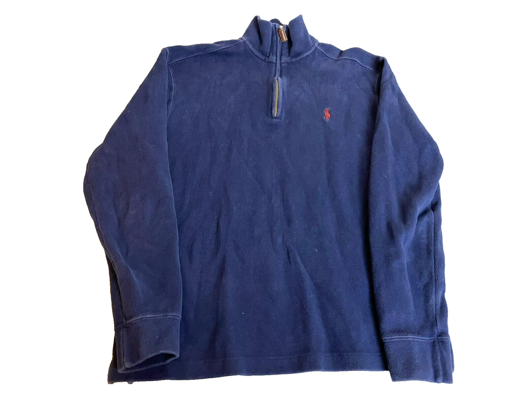 Polo Ralph Lauren Sweater Adult Small Navy 1/4 Zip Mock Neck Red Pony Mens