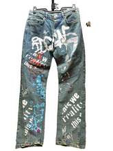 Load image into Gallery viewer, Boohoo Man Jeans Adult 32x30 Blue Denim Graffiti Button Fly Hip Hop Punk Y2K
