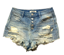Load image into Gallery viewer, Refuge Shorts Womens 2 (28x2) Blue Denim Button Fly Rayon Spandex Distressed
