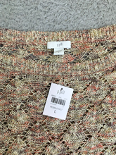 Load image into Gallery viewer, J Jill Sweater Women Large Pebble Malt Diamond Pointelle Knit Oversized Boxy NWT
