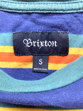 Load image into Gallery viewer, Brixton Shirt Adult Small Blue Green Striped Retro Embroidered Skateboard Mens
