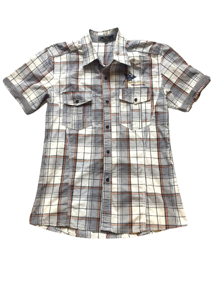 Giorgio Armani Shirt Adult Medium Gray Orange Plaid Embroidered Button Up Mens