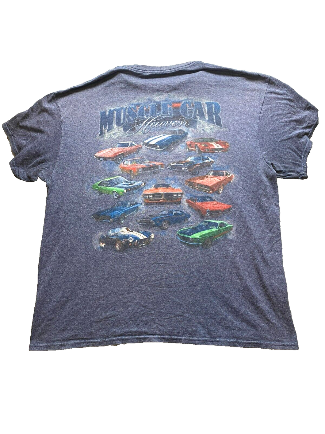 Muscle Car Heaven Shirt Adult Extra Large Navy Heather Corvette Camaro Mens