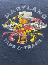 Load image into Gallery viewer, Maryland Shirt Adult Large Black Hot Crabs Cold Beer Taps &amp; Traps Crewneck Mens
