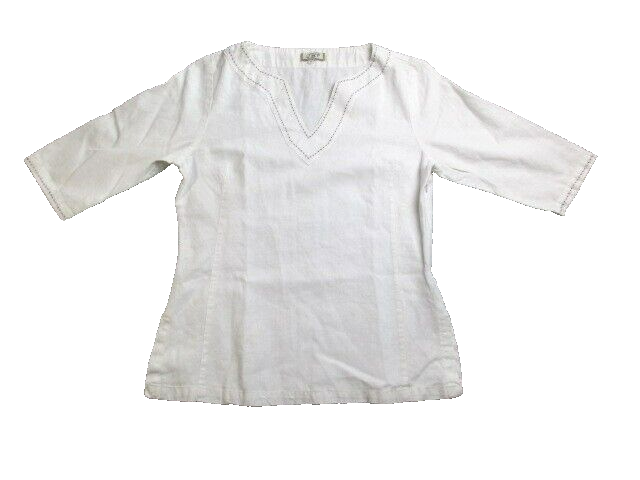 JMP Shirt Womens Medium Half Sleeve Plain Casual Linen Blouse V-Neck Ladies